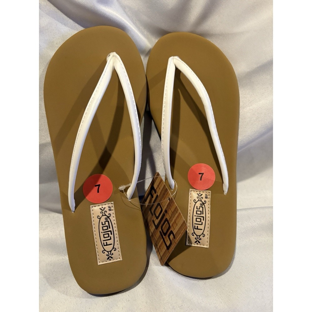 New Flojos Fiesta Tan White Flip Flops Womens Sandals Size 7 Flojos Flip Flops
